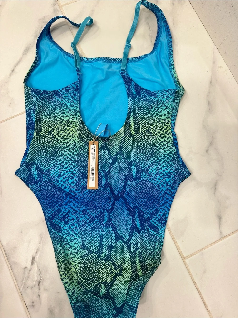 SKIMS Blue Teal Snake-Print One-Piece Swimsuit